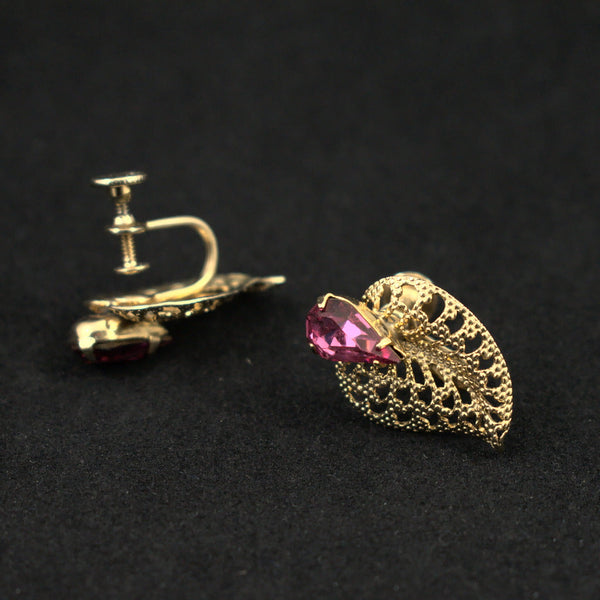 Pink & Gold Leaf Vintage Earrings Cats Like Us