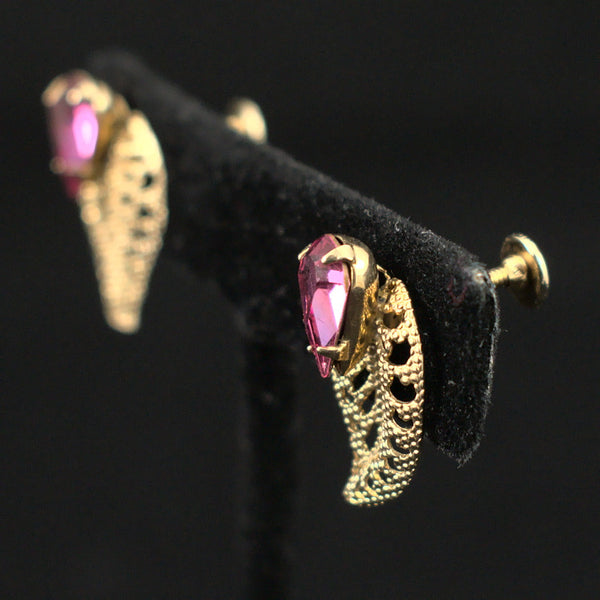 Pink & Gold Leaf Vintage Earrings Cats Like Us