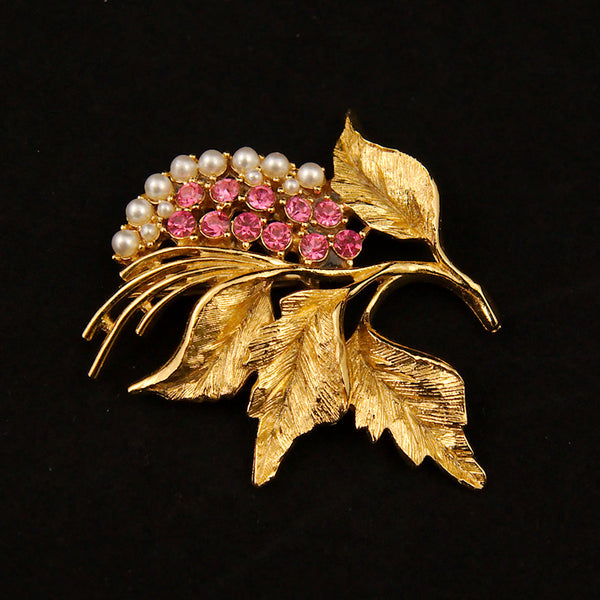 Pink Rhinestone Leaf Brooch Cats Like Us