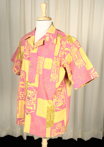 Pink & Yellow Tikis Aloha Shirt Cats Like Us