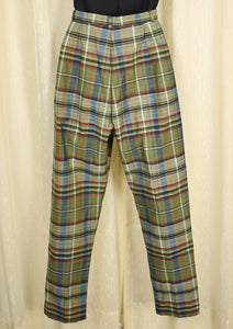 Queen Casuals 1950s Olive Plaid Vintage Ankle Pants Cats Like Us