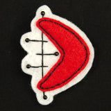 Lumpy Buttons Red Atomic Boomerang Pin