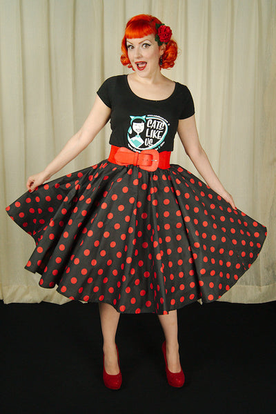 Red & Black Dot Circle Skirt Cats Like Us