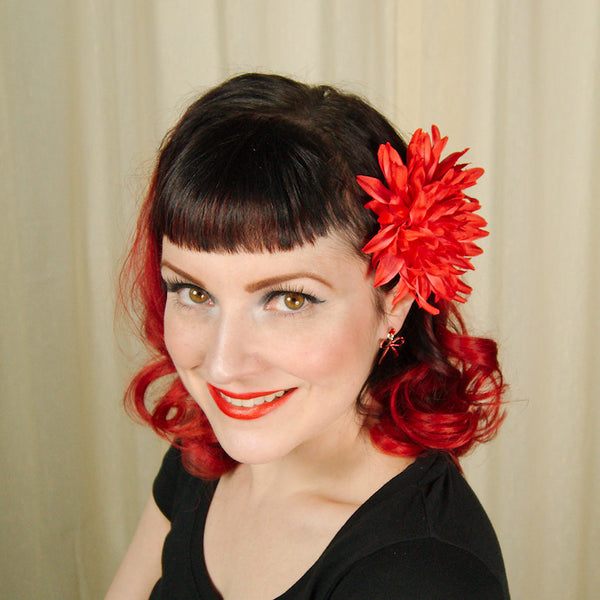 Red Dahlia Hair Flower Cats Like Us
