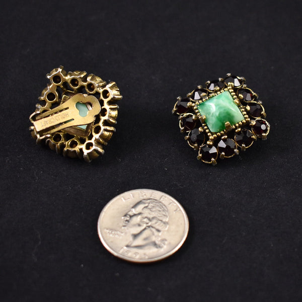 Red Rhinestone & Green Vintage Earrings Cats Like Us