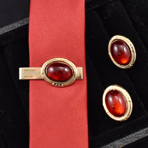 Red Stone Oval Cufflink Set Cats Like Us