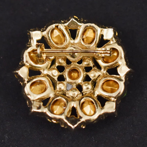 Round Green Rhinestone Brooch Cats Like Us