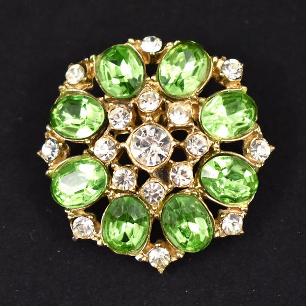Round Green Rhinestone Brooch Cats Like Us
