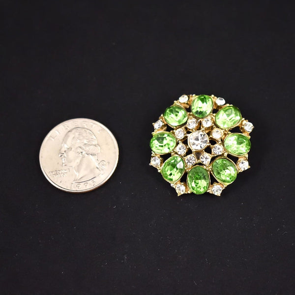 Round Green Rhinestone Brooch Cats Like Us