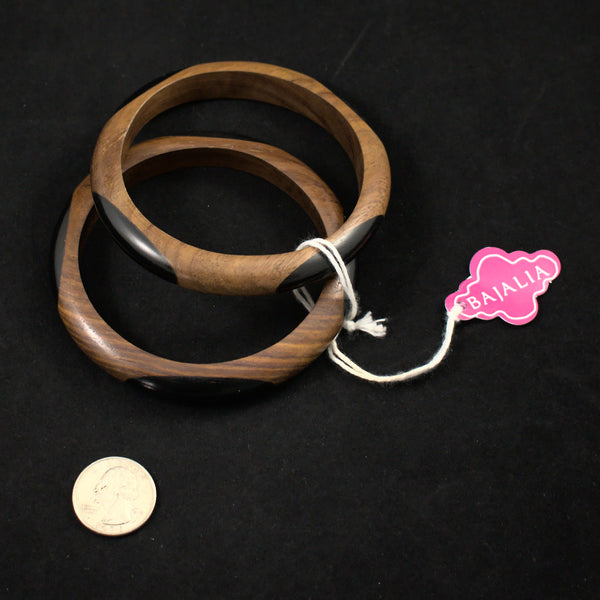 Set of Two Oval Dot Wood Bangle Vintage Bracelets Cats Like Us