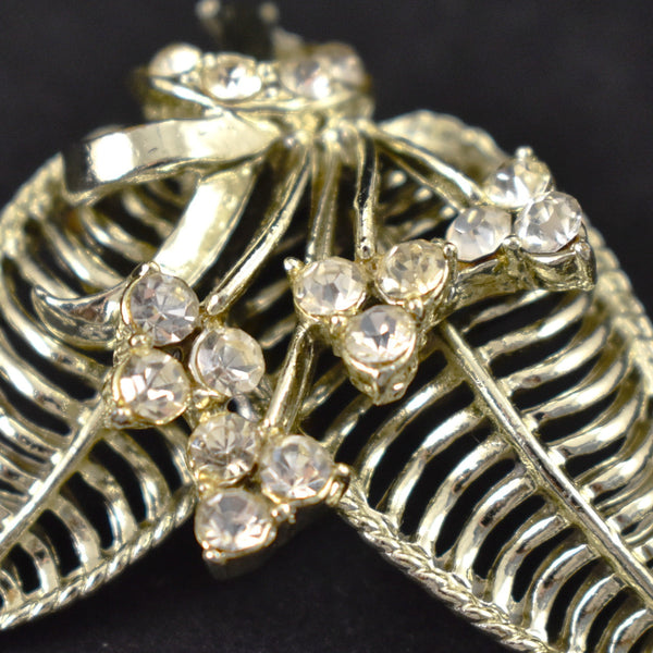 Shiny Rhinestone Double Leaf Brooch Cats Like Us