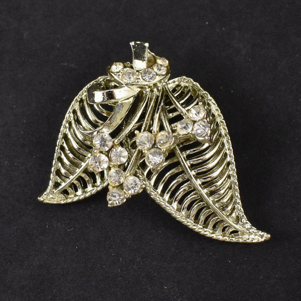 Shiny Rhinestone Double Leaf Brooch Cats Like Us