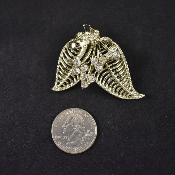 Shiny Rhinestone Double Leaf Brooch Cats Like Us