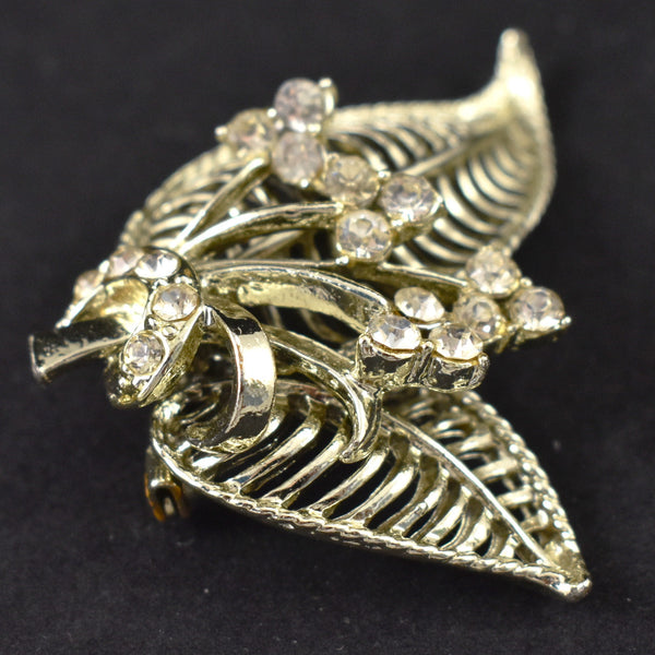 Shiny Rhinestone Double Leaf Brooch Cats Like Us