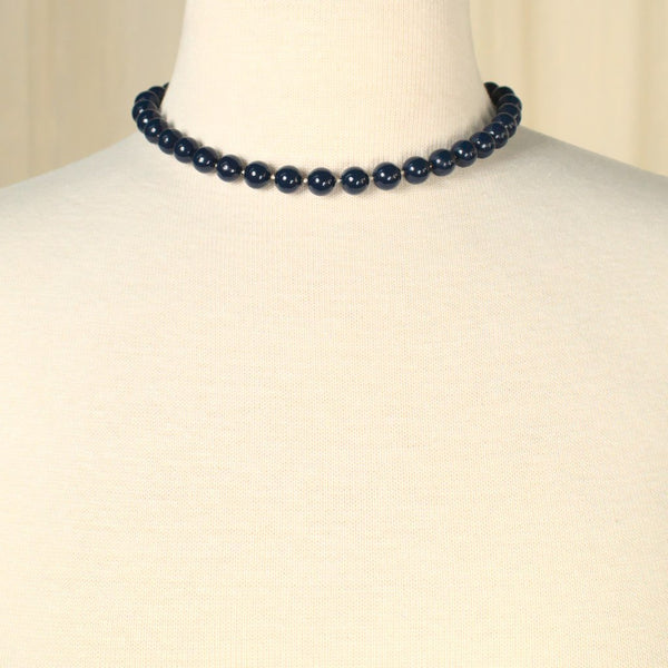 Short Navy Bead Necklace Cats Like Us