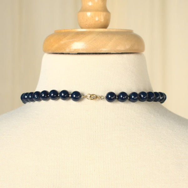 Short Navy Bead Necklace Cats Like Us