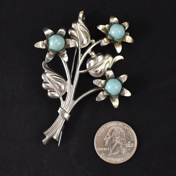 Silver & Aqua Bouquet Brooch Set Cats Like Us