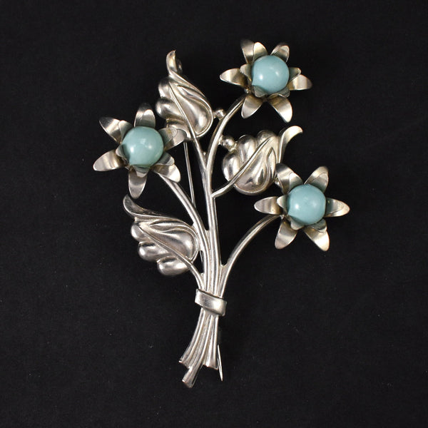 Silver & Aqua Bouquet Brooch Set Cats Like Us
