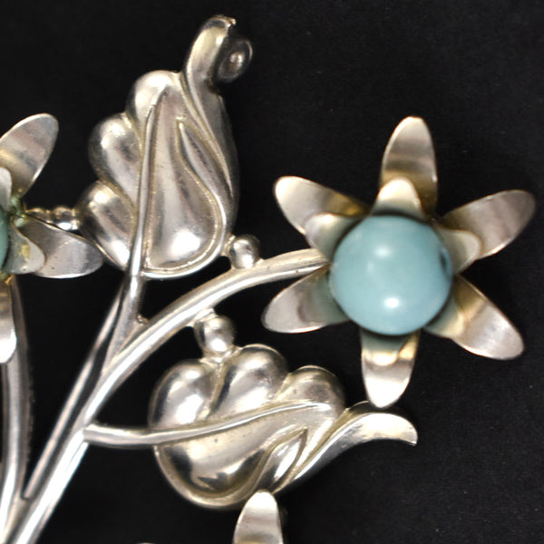 Silver & Aqua Bouquet Brooch Set Cats Like Us