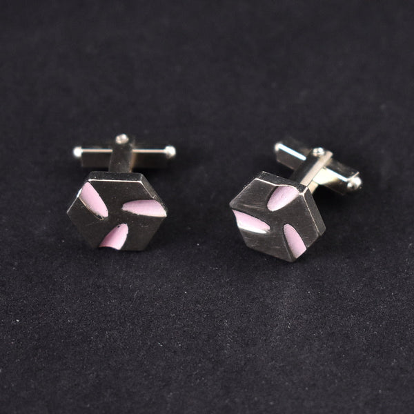Silver Hexagon Pink Cuff Links Cats Like Us