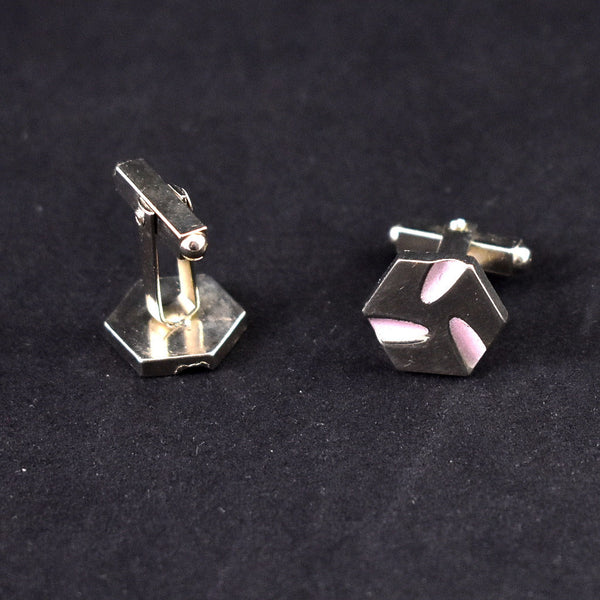 Silver Hexagon Pink Cuff Links Cats Like Us