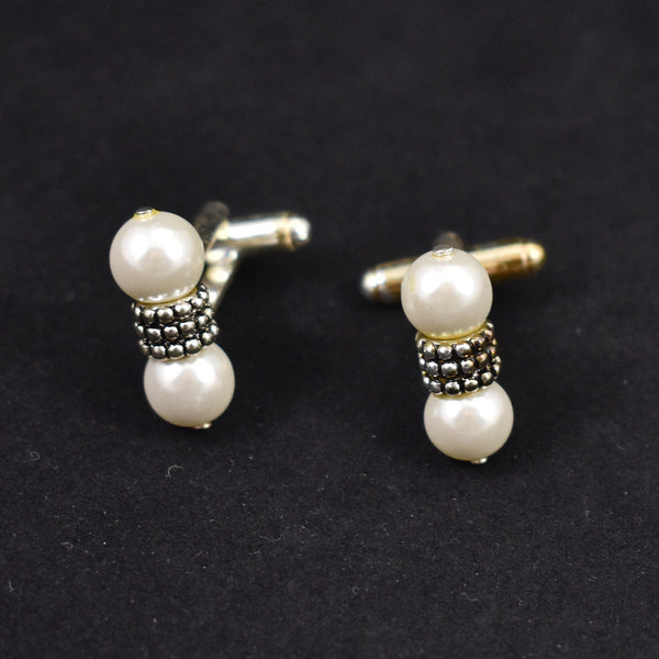 Silver & Pearl Vintage Cuff Links Cats Like Us
