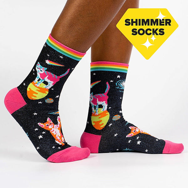 Space Cats Glitter Crew Socks Cats Like Us