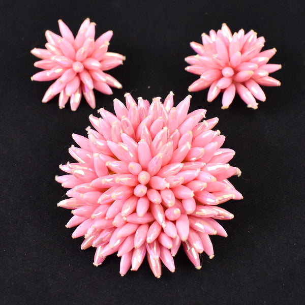Spikey Pink Bead Vintage Brooch Set Cats Like Us