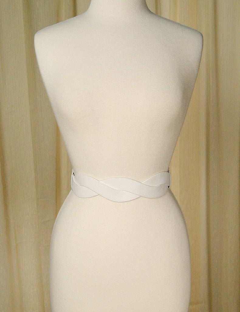 white waist belt for dress Thin White Swirl Cinch Belt