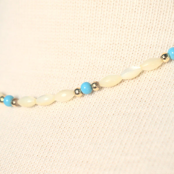 Tiny Pearl & Blue Bead Necklace Cats Like Us