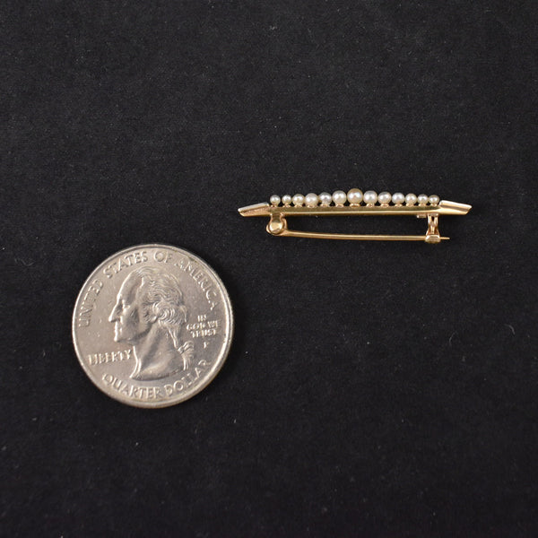 Tiny Seed Pearl Bar Brooch 14k Cats Like Us