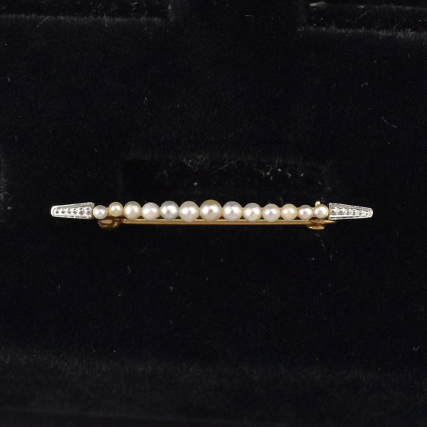 Tiny Seed Pearl Bar Brooch 14k Cats Like Us