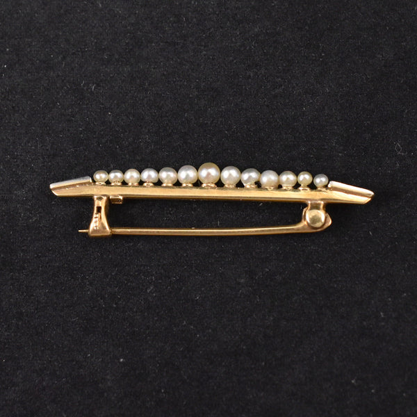 Tiny Seed Pearl Bar Brooch 14k Cats Like Us