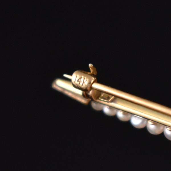 Tiny Seed Pearl Bar Brooch 14k Cats Like Us