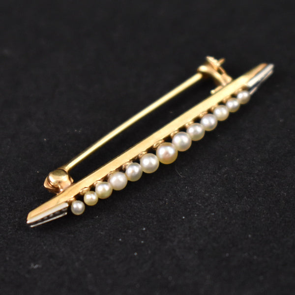 Tiny Seed Pearl Bar Brooch 14k Cats Like Us