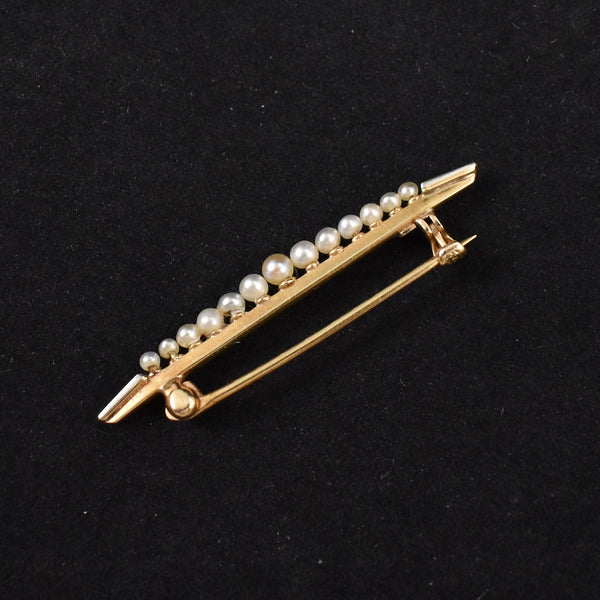 Tiny Seed Pearl Bar Brooch 14k Cats Like Us