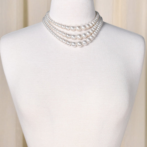 Triple White Pearl Necklace Cats Like Us