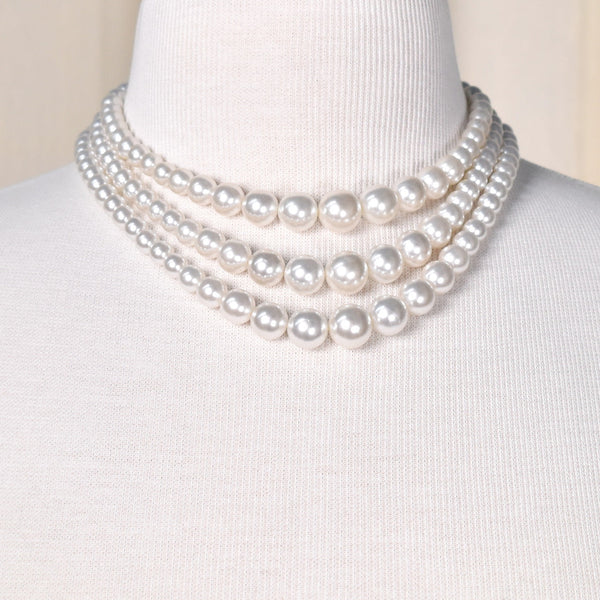 Triple White Pearl Necklace Cats Like Us