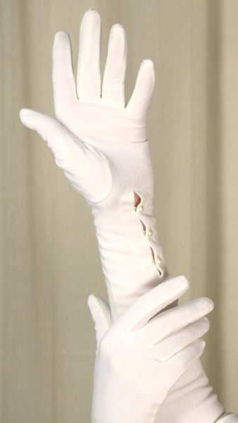 Very Long White Pearl Gloves Cats Like Us
