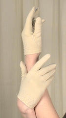 Very Short Beige Emb Gloves