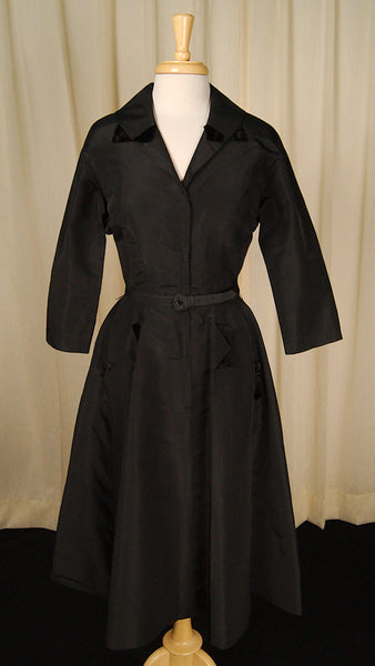 Vintage 1940s Black Velvet Detail Dress Cats Like Us