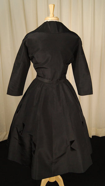 Vintage 1940s Black Velvet Detail Dress Cats Like Us