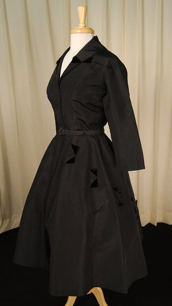 Vintage 1940s Black Velvet Detail Dress Cats Like Us