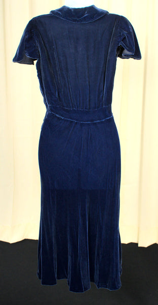 Vintage 1940s Blue Velvet Bias Dress Cats Like Us