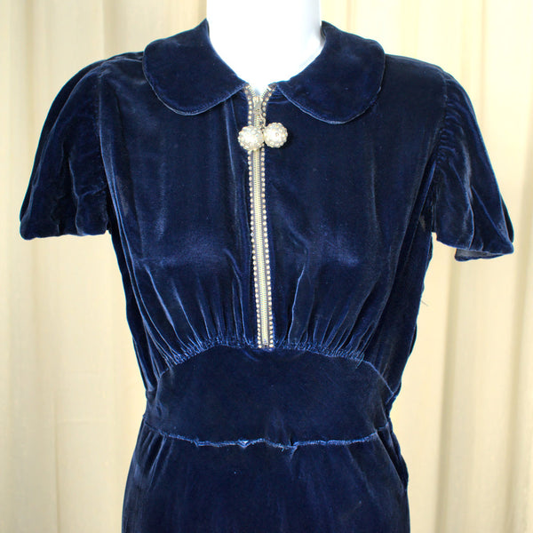 Vintage 1940s Blue Velvet Bias Dress Cats Like Us