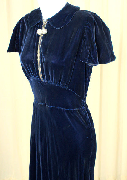 Vintage 1940s Blue Velvet Bias Dress Cats Like Us