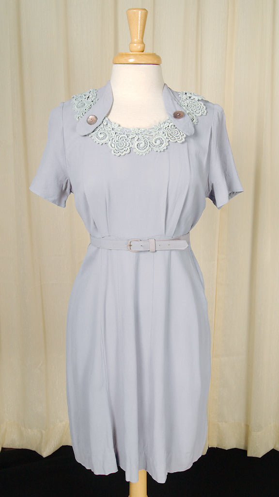 Vintage 1940s Periwinkle Lace Dress LG Cats Like Us Vintage 1940s Periwinkle Lace Dress LG Cats Like Us