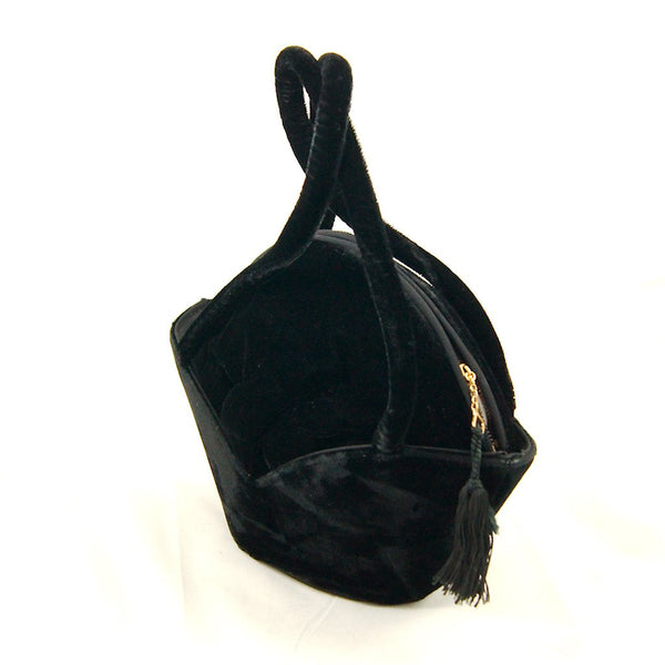 Vintage 1940s Round Blk Velvet Handbag Cats Like Us