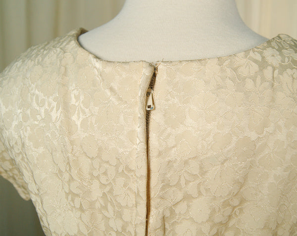 Vintage 1950s Beige Brocade Dress Cats Like Us