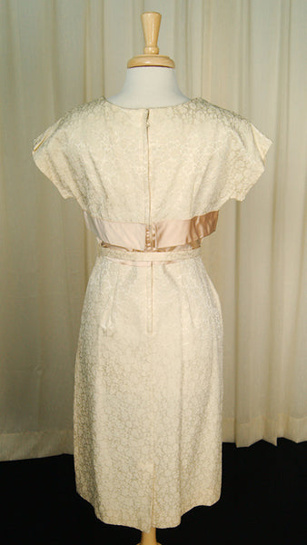 Vintage 1950s Beige Brocade Dress Cats Like Us